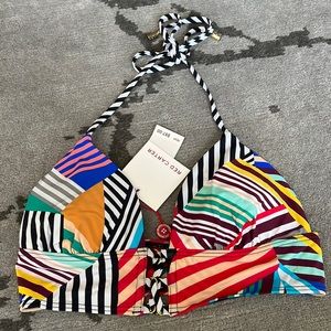 Red Carter Black White Mutlicolored Striped Halter bikini top sz M